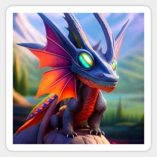 Blue and Orange Baby Dragon with Mirrored Eyes Sticker